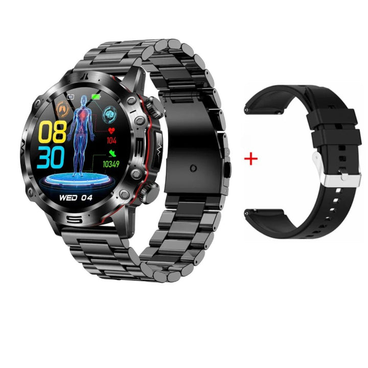 Smart Health Tracker with Glucose and ECG Monitoring - HealthPro-Black Steel + Strap-State of Style