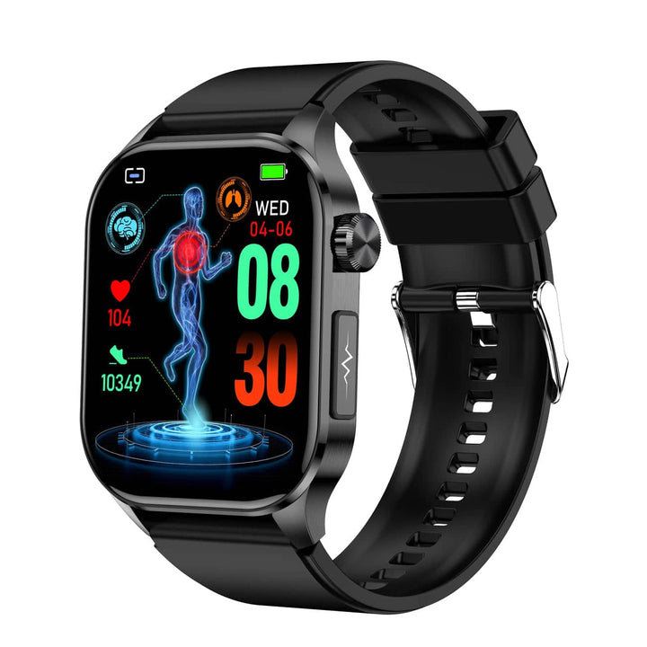 Smartwatch with ECG, Blood Sugar, and Blood Pressure Monitoring – HealthSync-Black-State of Style