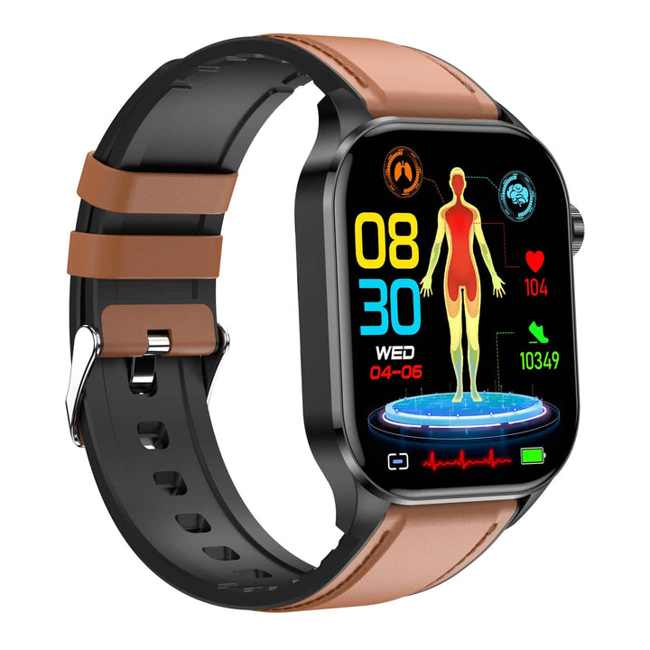 Smartwatch with ECG, Blood Sugar, and Blood Pressure Monitoring – HealthSync-Brown-State of Style