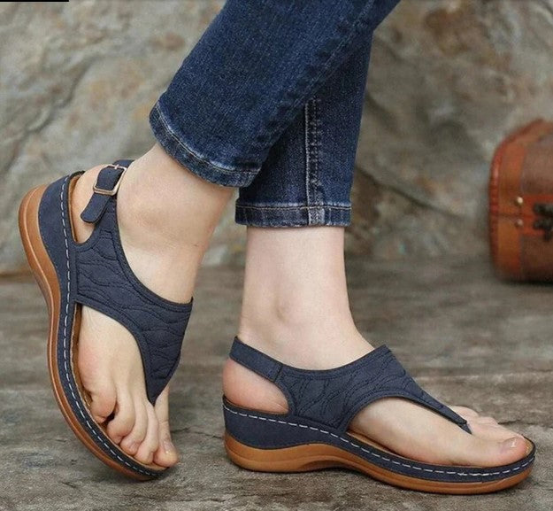 Sofia - Orthopedische Cognac Leren Sandalen-35-Blauw-State of Style