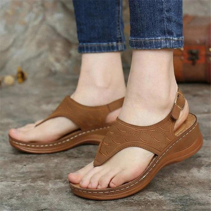 Sofia - Orthopedische Cognac Leren Sandalen-35-Bruin-State of Style