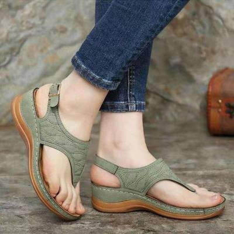 Sofia - Orthopedische Cognac Leren Sandalen-35-Groen-State of Style