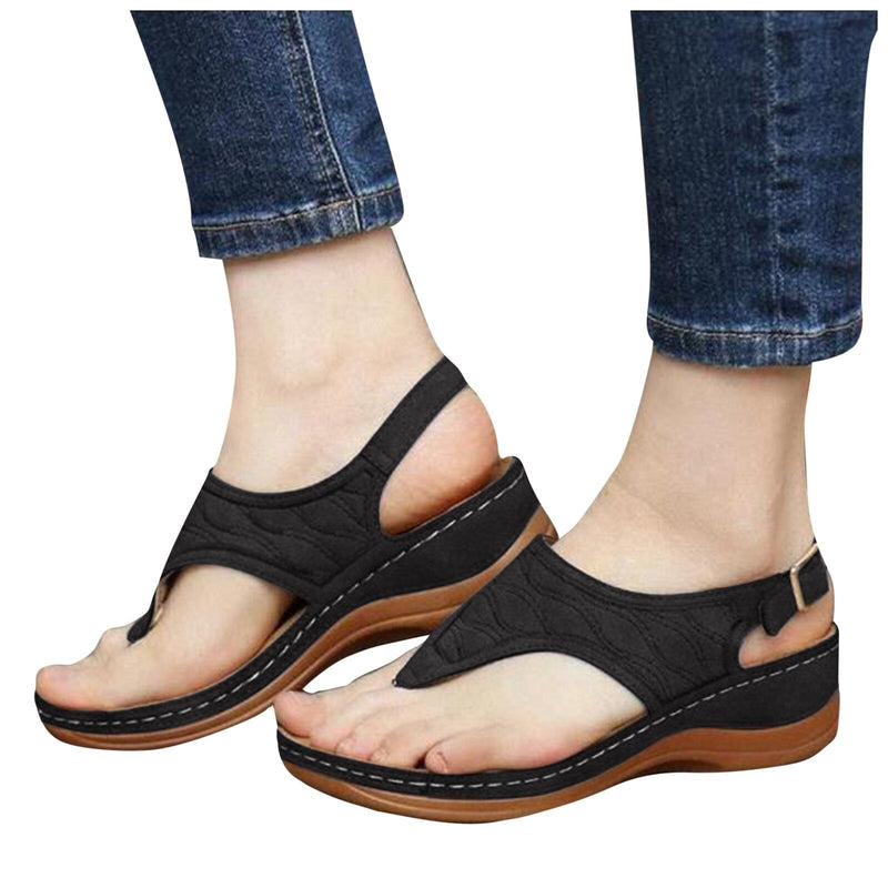 Sofia - Orthopedische Cognac Leren Sandalen-35-Zwart-State of Style