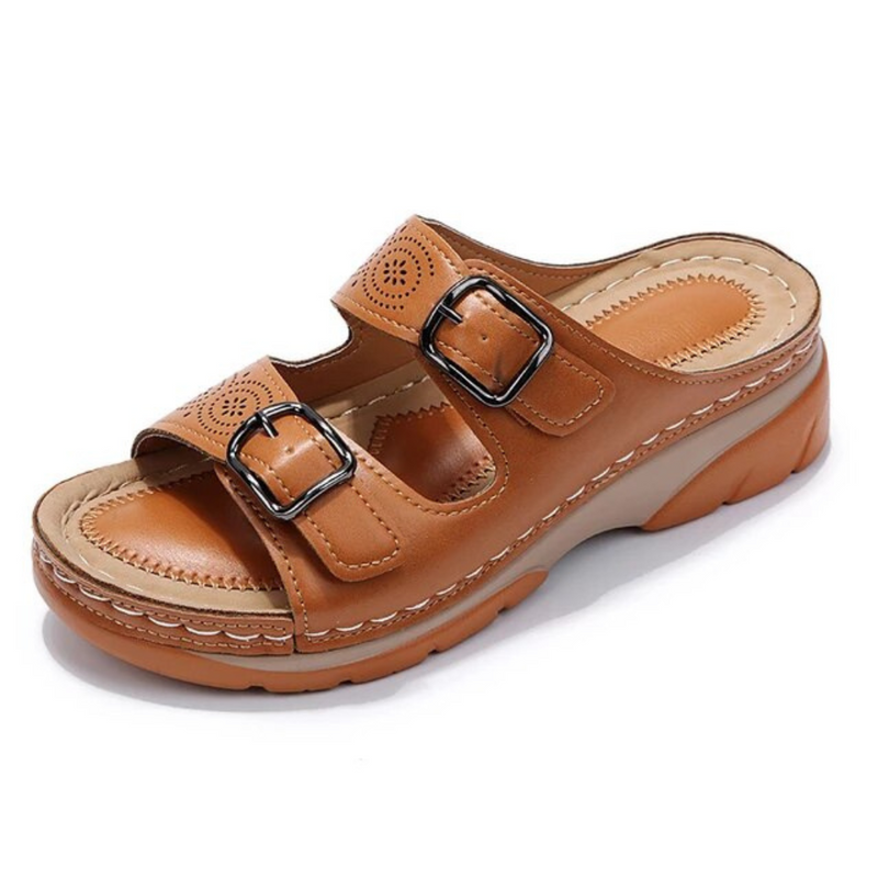 Sofia - Orthopedische Gele Zomer Slippers-Bruin-34-State of Style