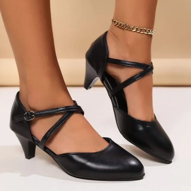 Sofia - Orthopedische Zwarte Kruisband Pumps-36-State of Style