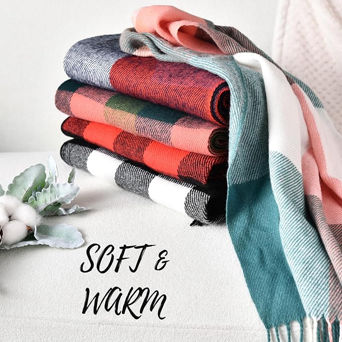 Soft Cashmere Winter Scarf - Martha-Pink Green Checked-State of Style