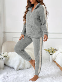 Soft Plush Lounge Pyjama Set with Colour Accents - Lyra-Grey-S-State of Style