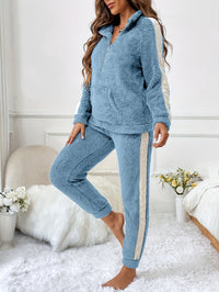 Soft Plush Lounge Pyjama Set with Colour Accents - Lyra-Light Blue-S-State of Style