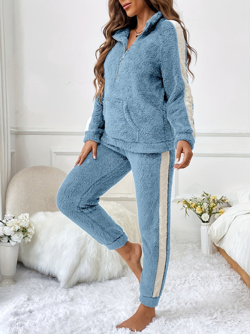 Soft Plush Lounge Pyjama Set with Colour Accents - Lyra-Light Blue-S-State of Style