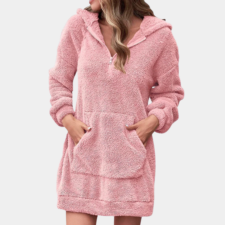 Soft Warm Winter Jumper with Zip for Women - Maëlle-Pink-XS-State of Style