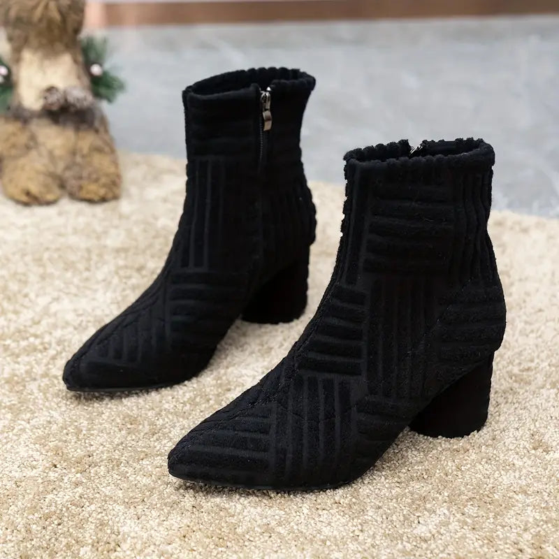 Solid-Coloured Women's Boots with Block Heel - Selene-Black-5-State of Style