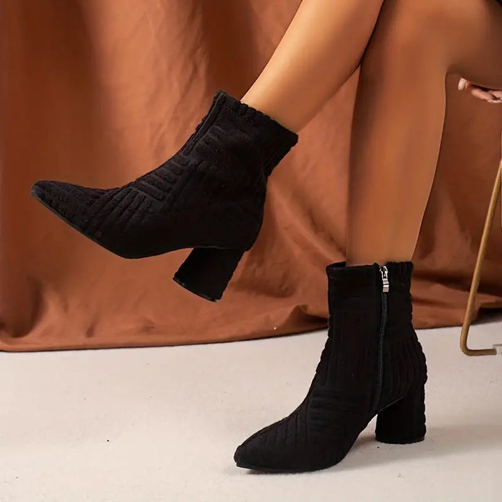 Solid-Coloured Women's Boots with Block Heel - Selene-Black-5-State of Style