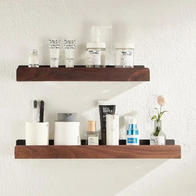 Solid Wood Bathroom Shelf – WoodaFix-Brown-S (20cm)-State of Style