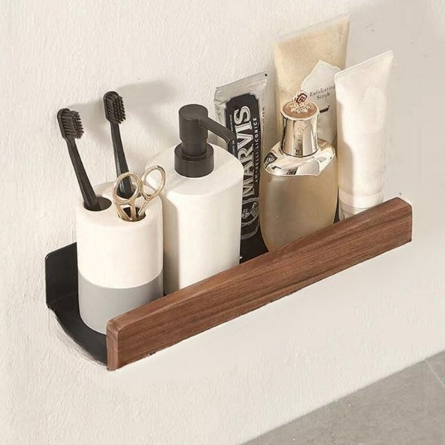 Solid Wood Bathroom Shelf – WoodaFix-Brown-S (20cm)-State of Style