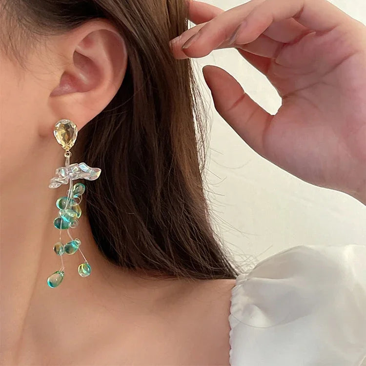 Sophia Crystal Flower Tassel Earrings-State of Style
