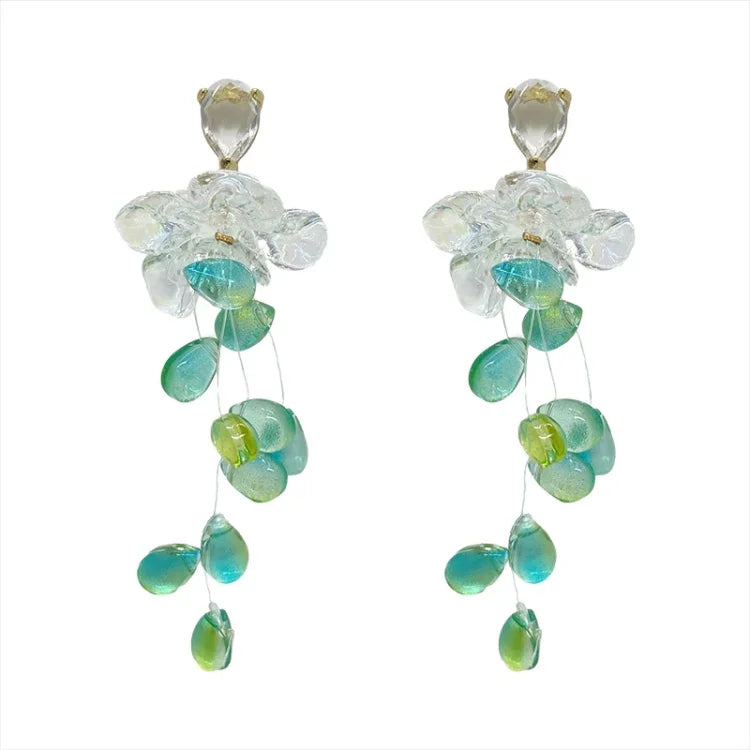 Sophia Crystal Flower Tassel Earrings-State of Style