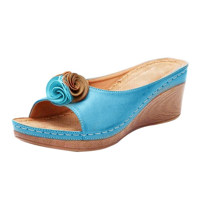 Sophia - Orthopedische Blauwe Bloemen Sleehakken-Blauw-33-State of Style