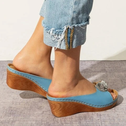 Sophia - Orthopedische Blauwe Bloemen Sleehakken-Blauw-33-State of Style