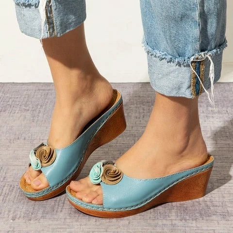 Sophia - Orthopedische Blauwe Bloemen Sleehakken-Blauw-33-State of Style