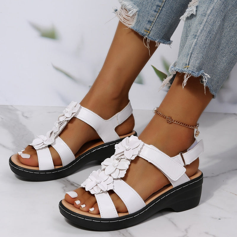 Sophia - Orthopedische Zwarte Bloemen Sandalen-Wit-34-State of Style