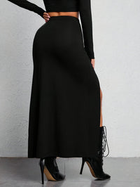 Sophie High-Waisted Split Skirt - Black-S-State of Style