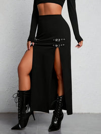 Sophie High-Waisted Split Skirt - Black-S-State of Style