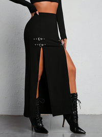 Sophie High-Waisted Split Skirt - Black-S-State of Style