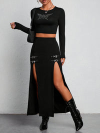 Sophie High-Waisted Split Skirt - Black-S-State of Style