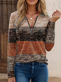 Ladies' sweater with block stripes and quarter zip – Mila