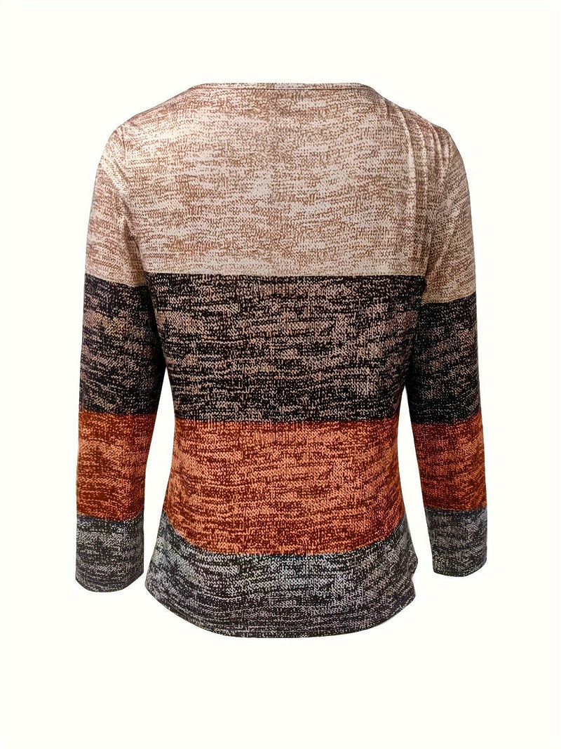 Ladies' sweater with block stripes and quarter zip – Mila