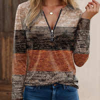 Ladies' sweater with block stripes and quarter zip – Mila