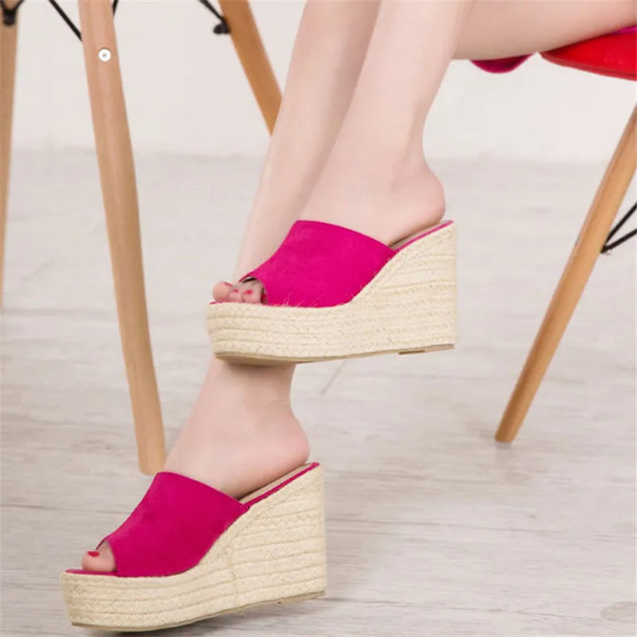 Sophie - Orthopedische Beige Sleehak Slippers-Fuschia 9cm Hak-3-State of Style