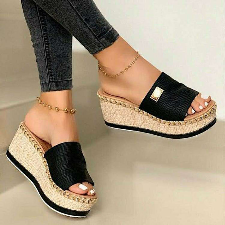Sophie - Orthopedische Zwart Espadrille Wedges-Zwart-35-State of Style