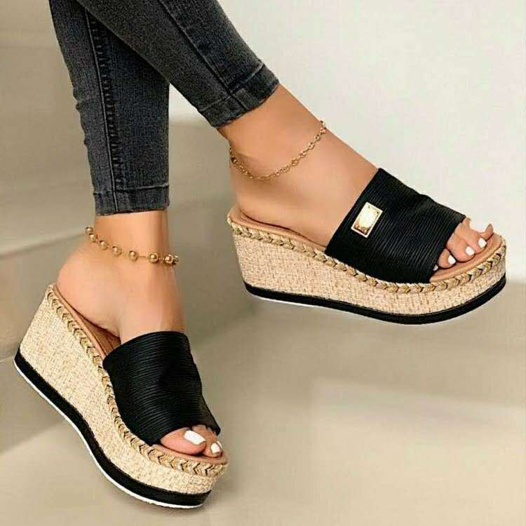 Sophie - Orthopedische Zwart Espadrille Wedges-Zwart-35-State of Style