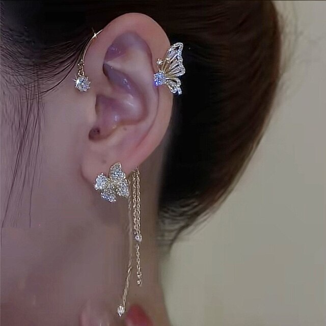 Sparkling Butterfly Ear Cuffs-Gold-State of Style