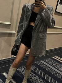 Sparkling Sequin Blazer - Celeste-Black-S-State of Style