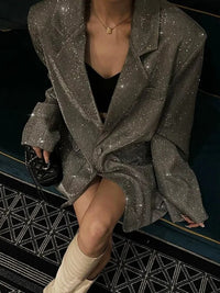 Sparkling Sequin Blazer - Celeste-Silver-2XL-State of Style