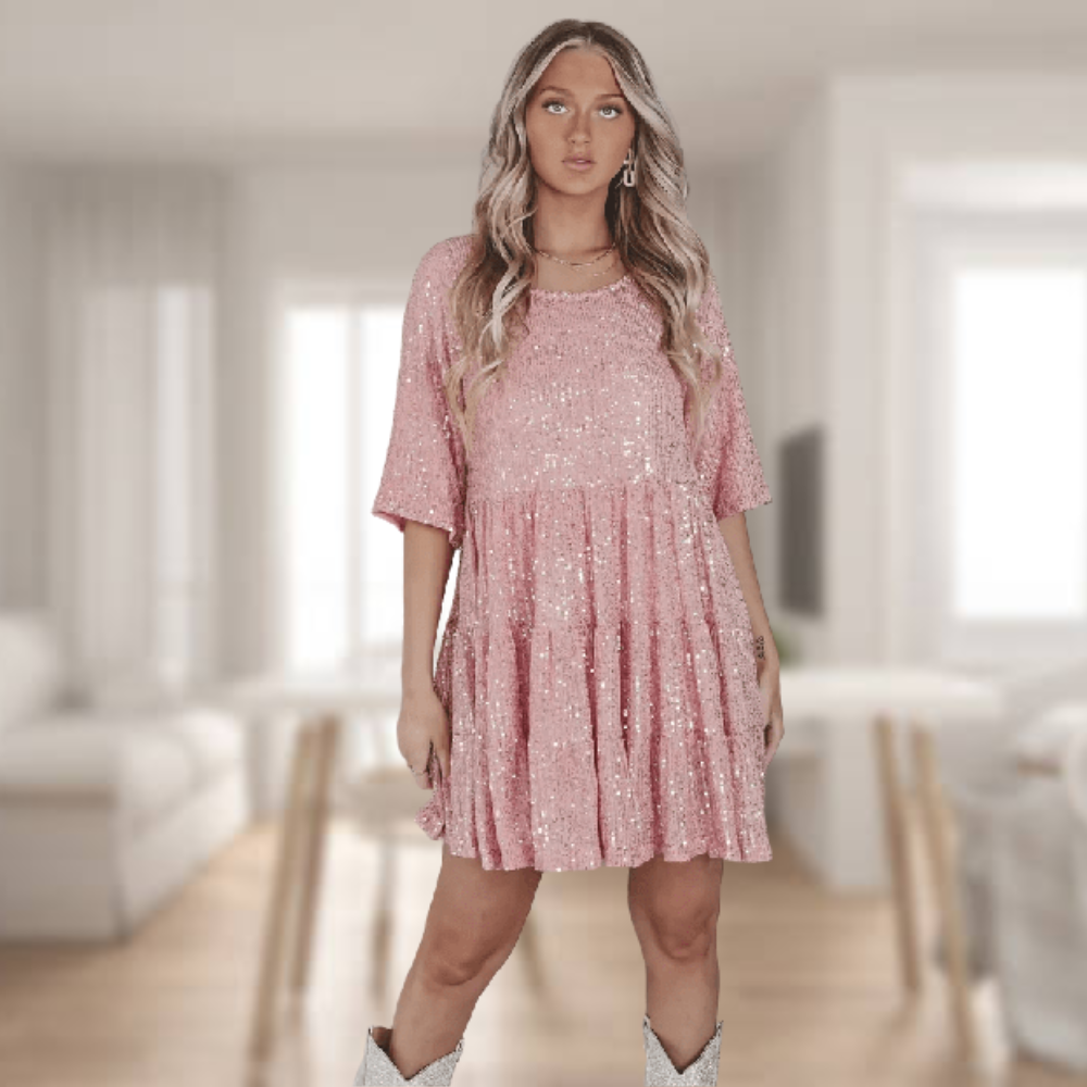 Sparkling sequin party dress – Luna-Pink-S-State of Style