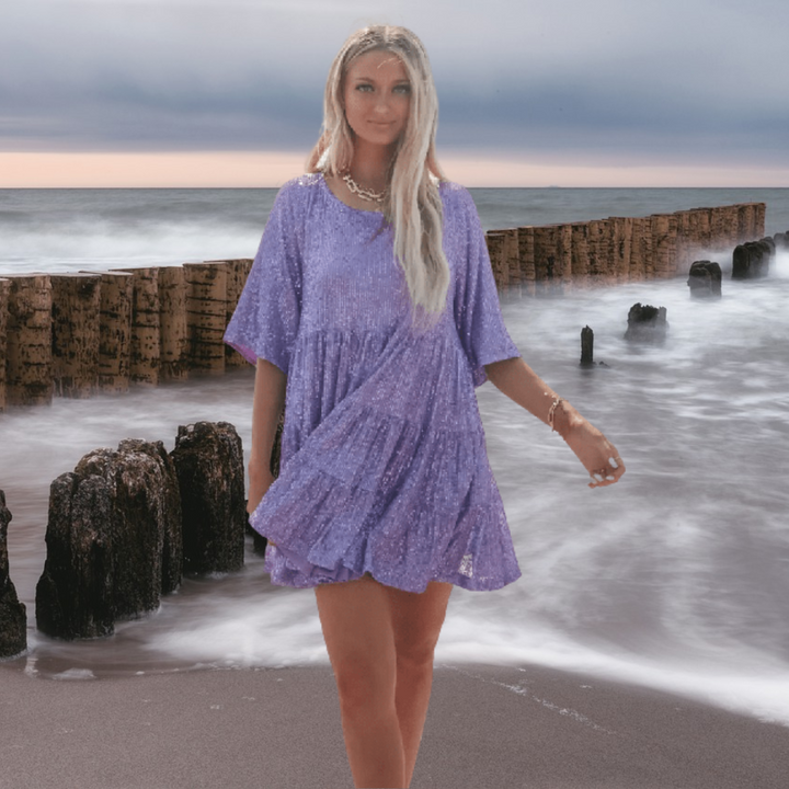 Sparkling sequin party dress – Luna-Purple-S-State of Style
