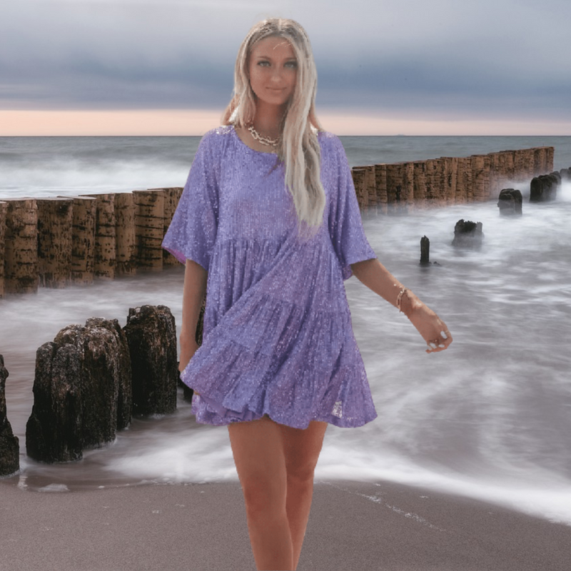 Sparkling sequin party dress – Luna-Purple-S-State of Style