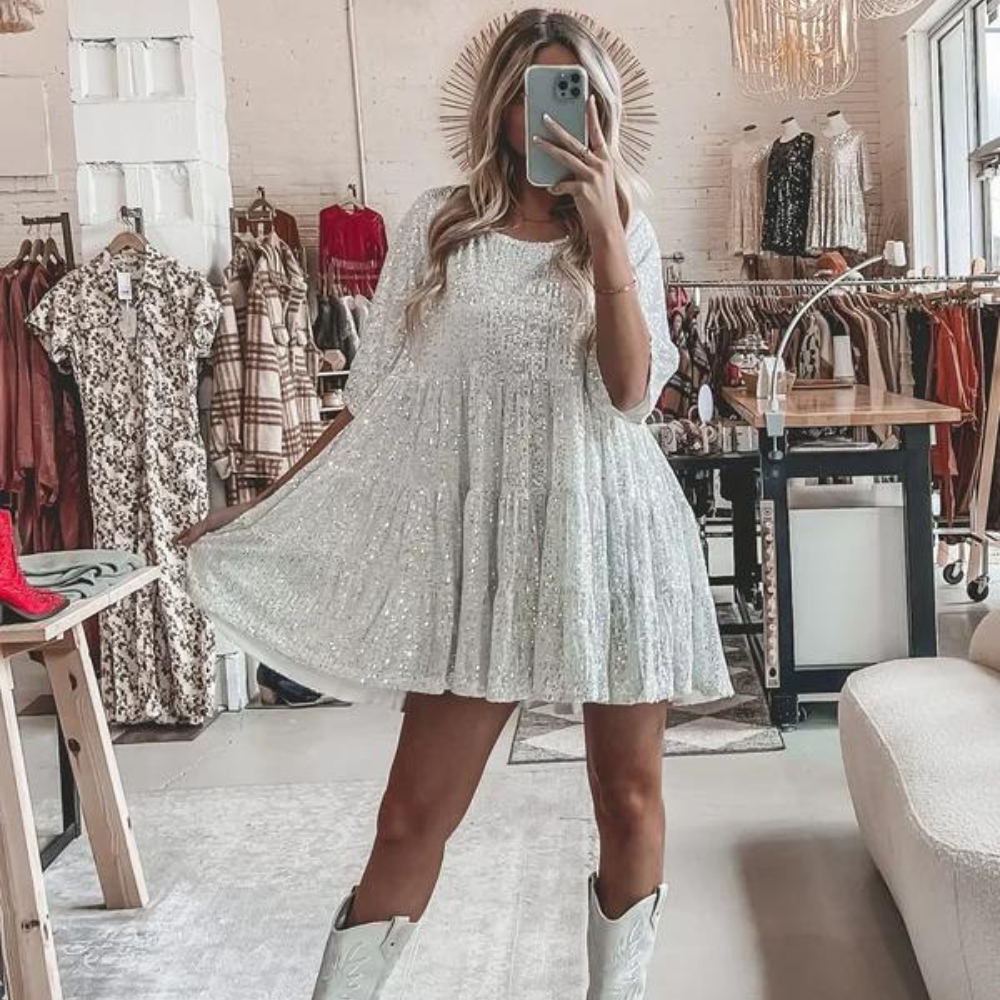 Sparkling sequin party dress – Luna-White-S-State of Style