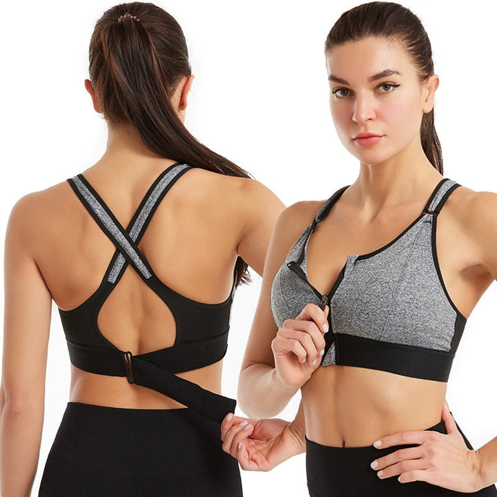 Sports bra with zip & back support – buy 1, get 1 free – Livia-Gray-S-State of Style