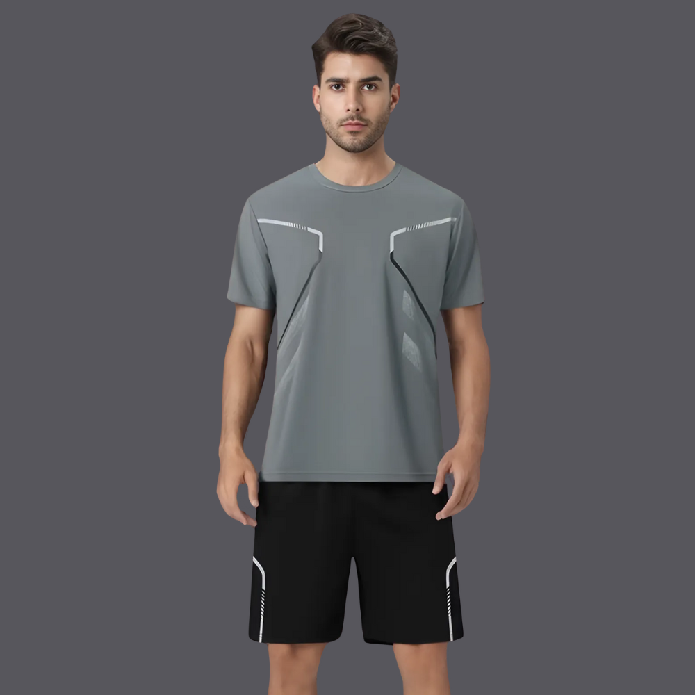 Sports outfit for men – T-shirt and shorts for training & leisure-Black-M-State of Style
