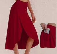 Sporty women's skirt with a high waistband & asymmetric cut – Alexia-Coral-S-State of Style