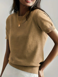 Spring Sweater with Short Sleeves – Mira-Beige-XS-State of Style