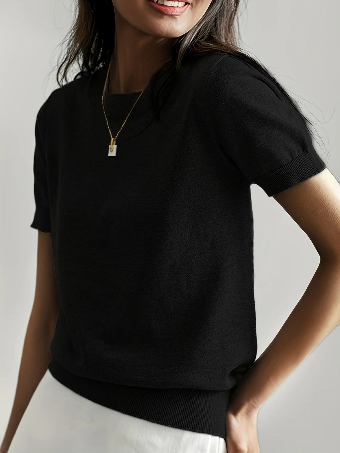 Spring Sweater with Short Sleeves – Mira-Black-XS-State of Style
