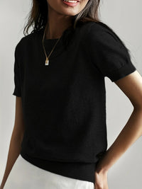 Spring Sweater with Short Sleeves – Mira-Black-XS-State of Style