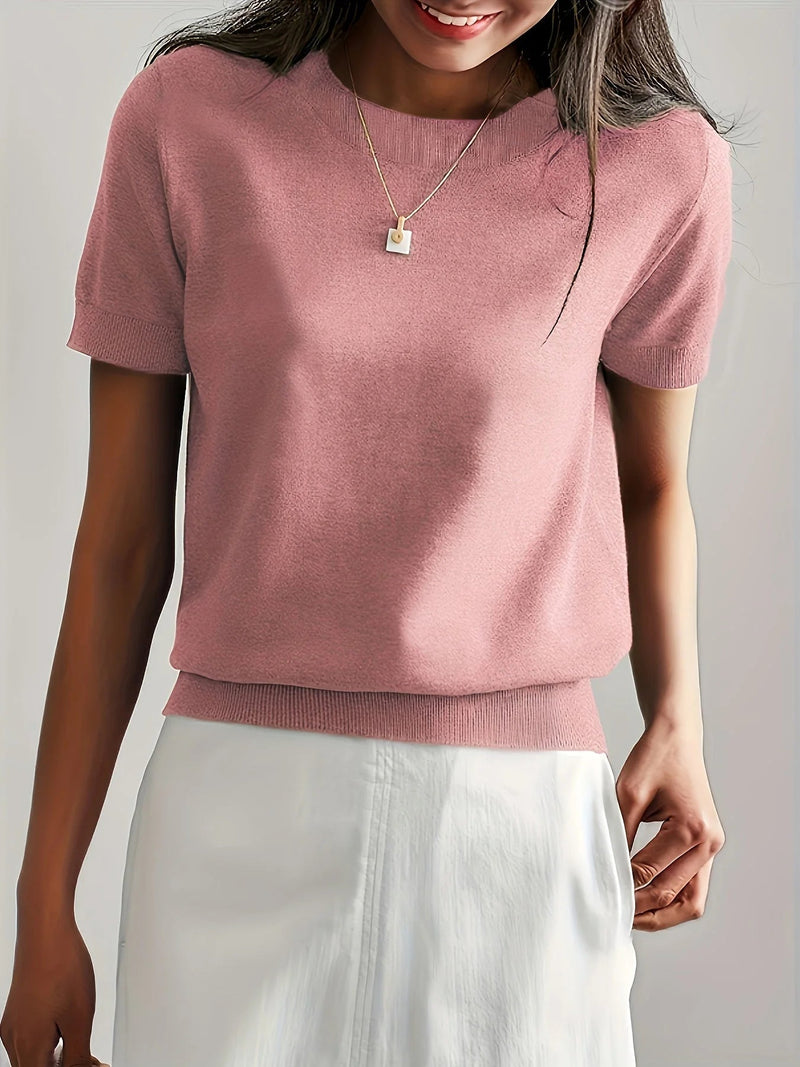 Spring Sweater with Short Sleeves – Mira-Grey-XS-State of Style