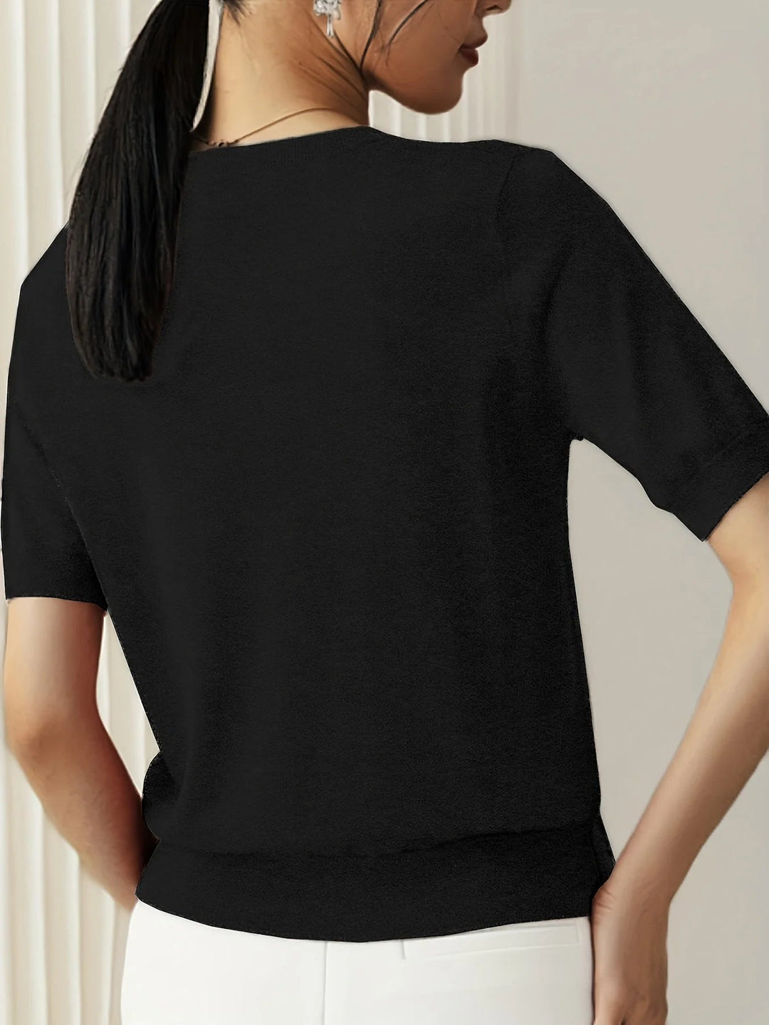 Spring Sweater with Short Sleeves – Mira-Grey-XS-State of Style