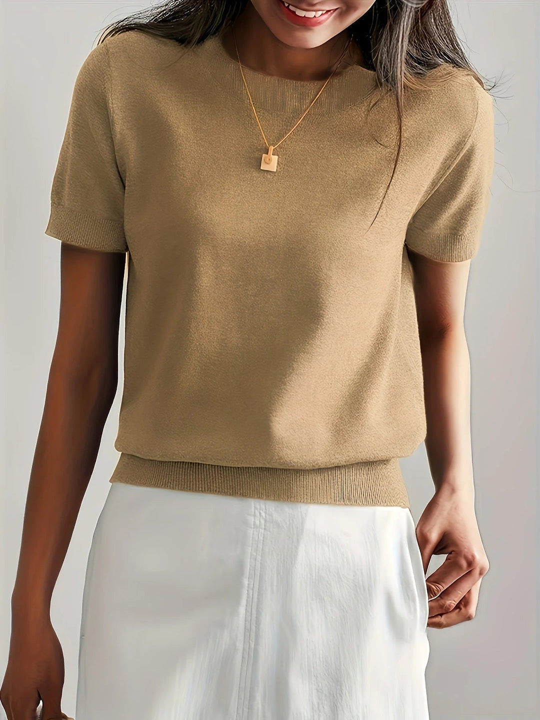 Spring Sweater with Short Sleeves – Mira-Grey-XS-State of Style